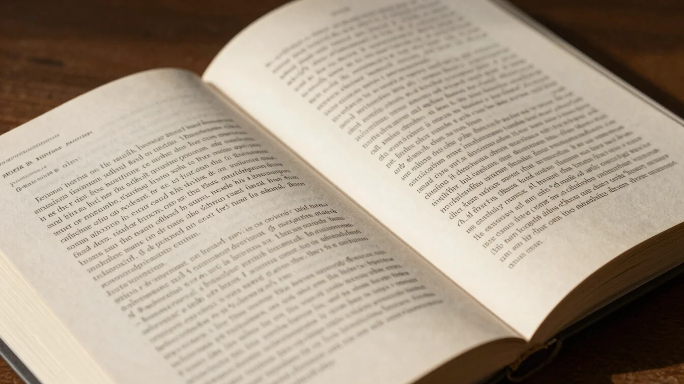 Open hardcover book showing detailed typography on heavyweight cream paper pages